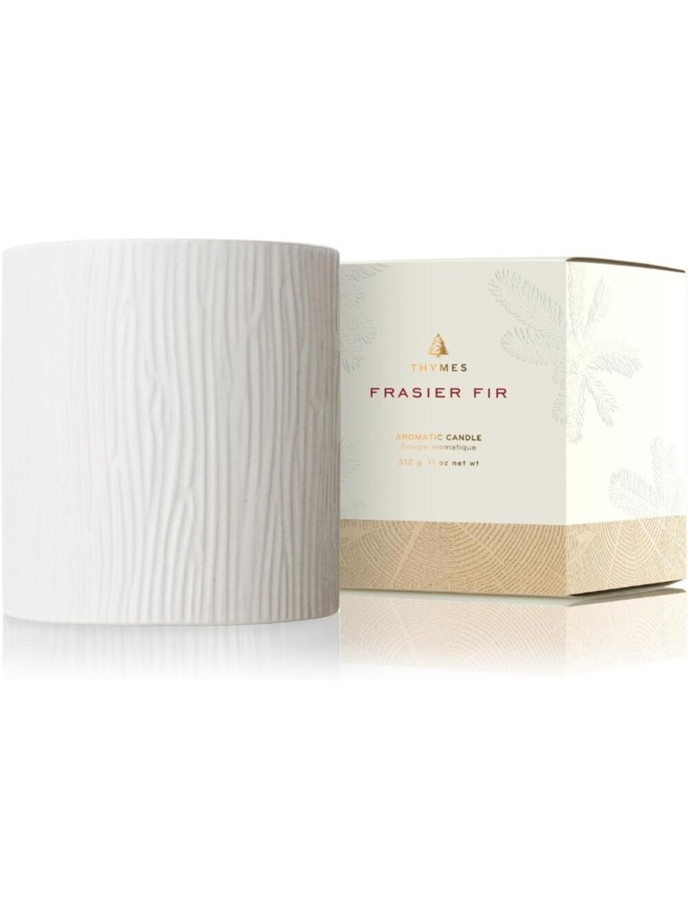 Elegant Winter Candle - Wood Grain Ceramic, Gold Rim, Fresh Mountain Fragrance